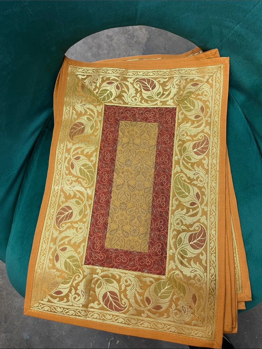 Gold and Rust Leaf-Pattern Table Runner by India crafting
